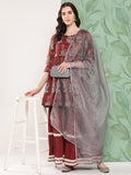 InWeave Women's Brick Rust Boota Sharara Set With Dupatta