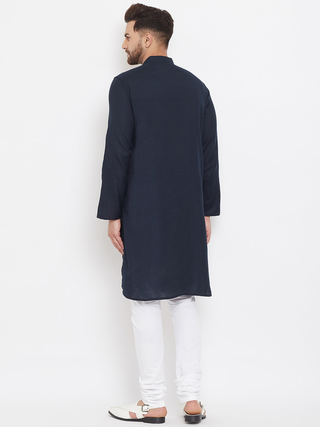 Even Apparels Blue Pure Cotton Kurta With Band Collar