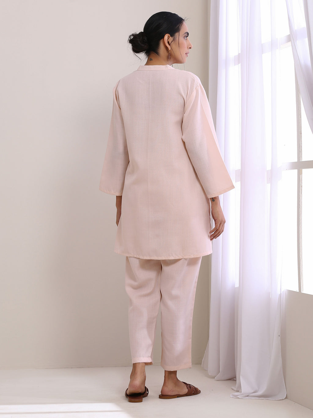 trueBrowns Pink Slub Relaxed Fit Co-Ord Set