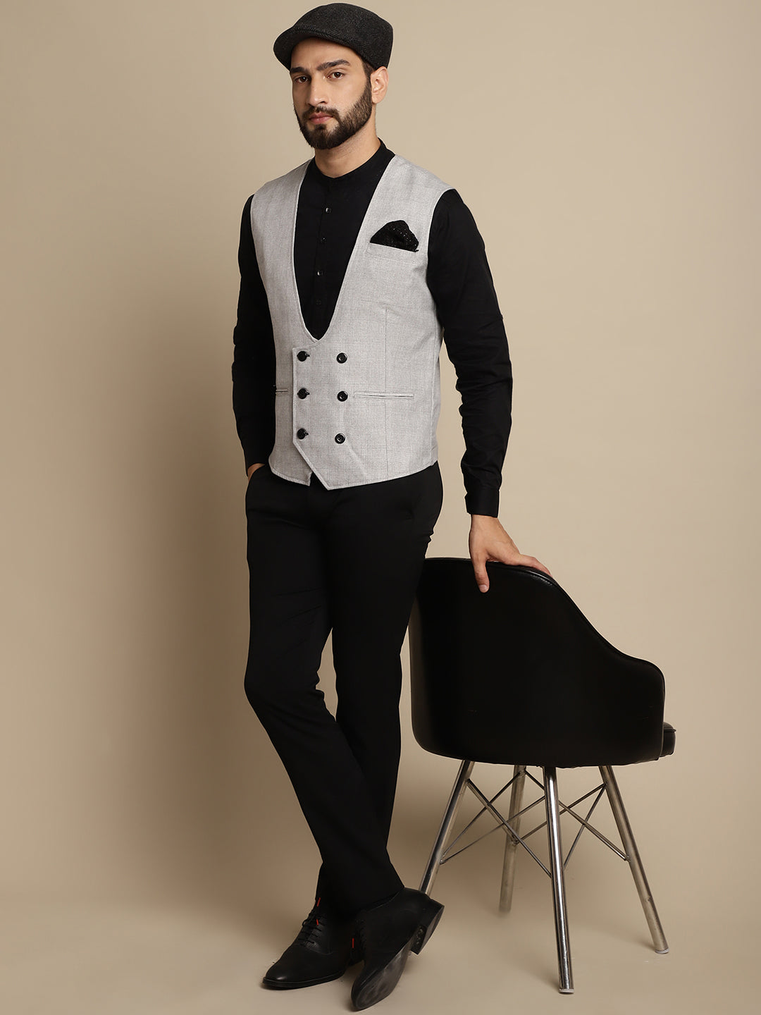 Even Apparels Men's Grey Double Breast Waistcoat