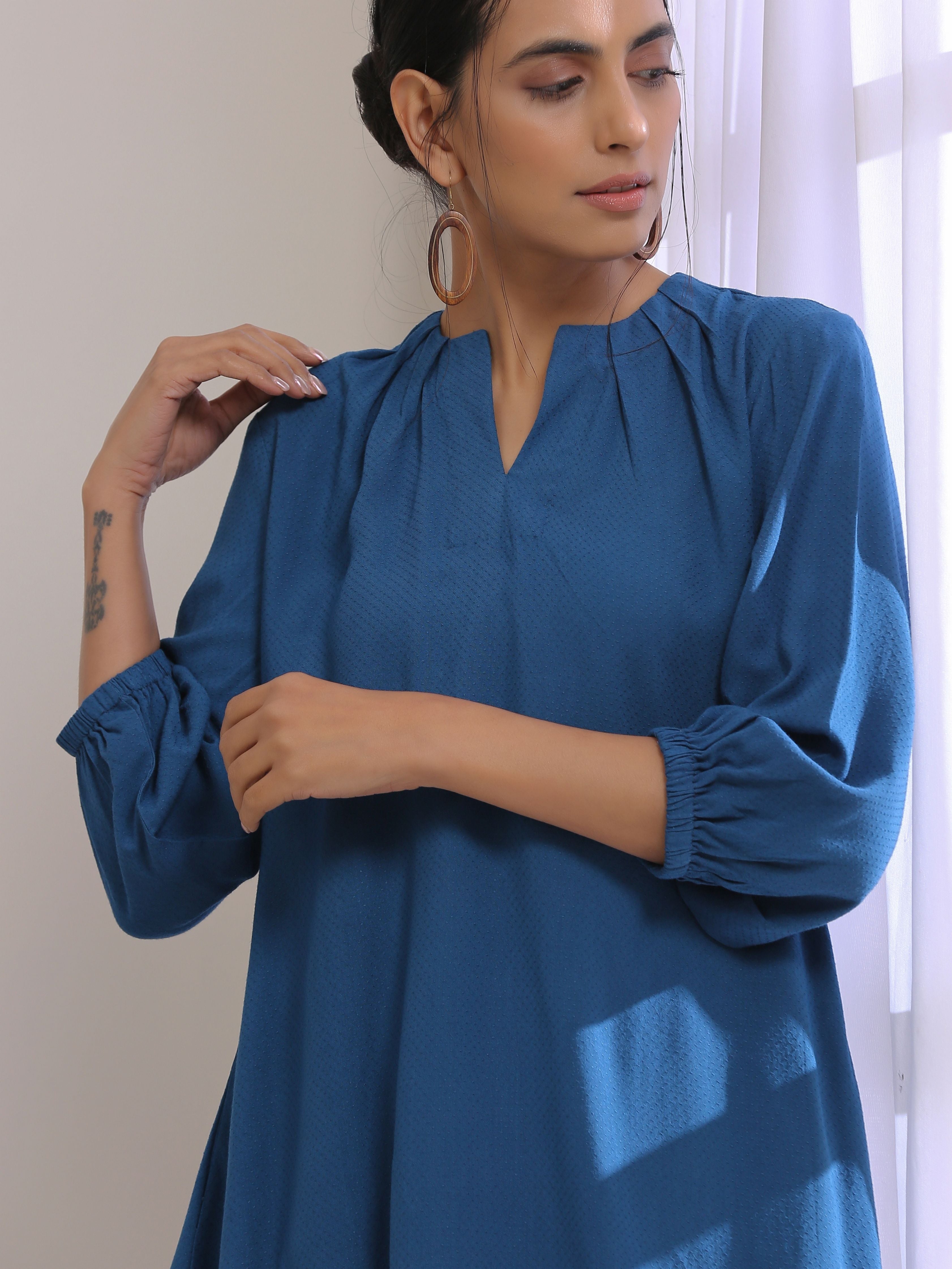 trueBrowns Classic Blue Dobby Pleated Co-Ord Set