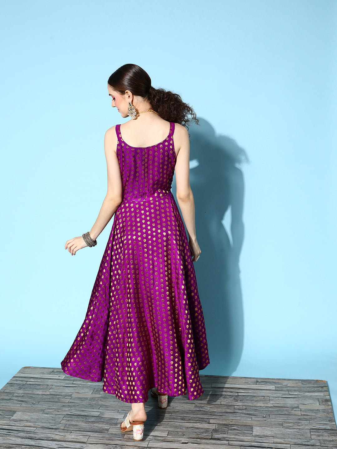 InWeave Women's Wine Gold Small Boota Long Dress