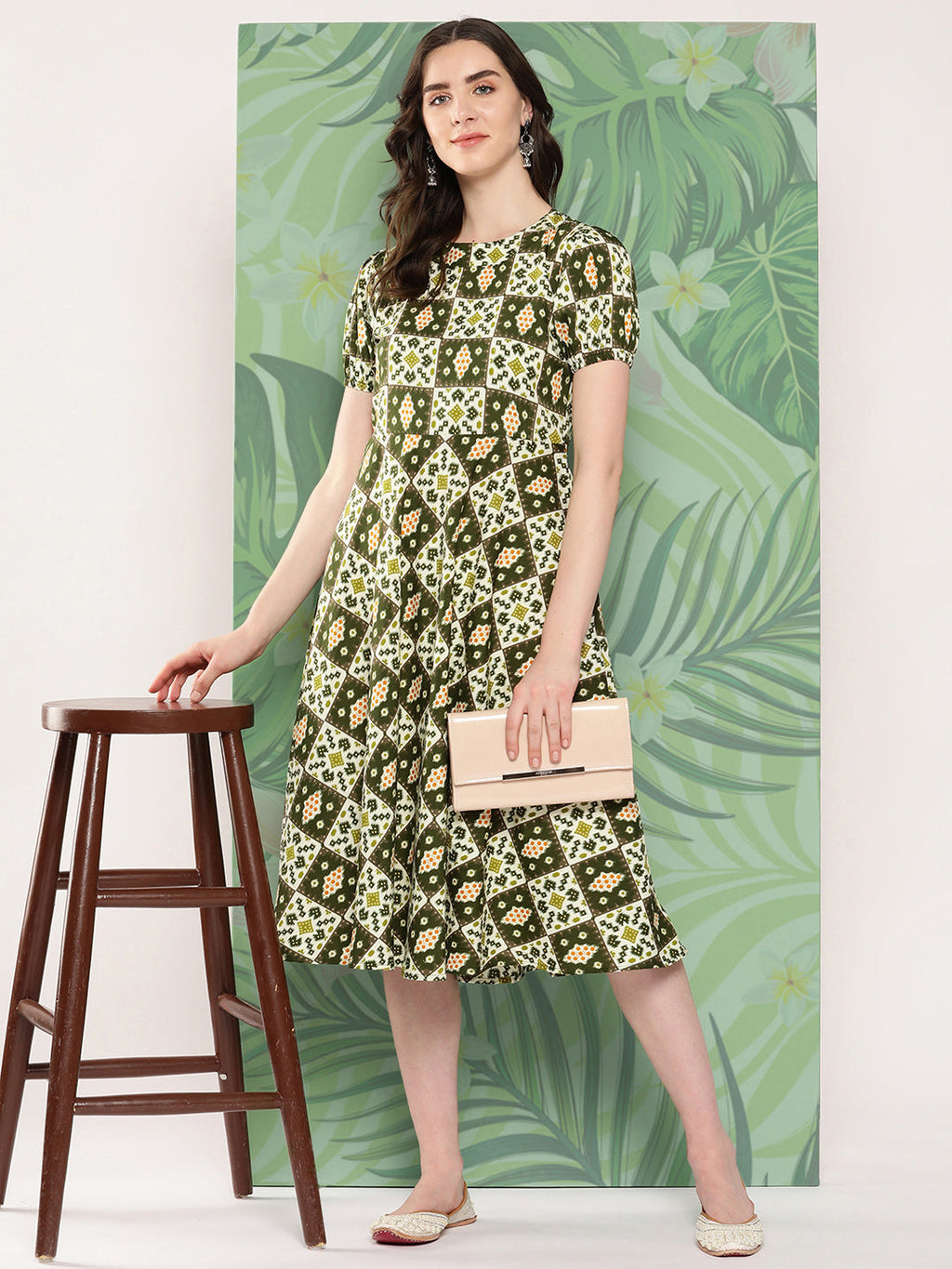 InWeave Women's Dark Green Square Dress