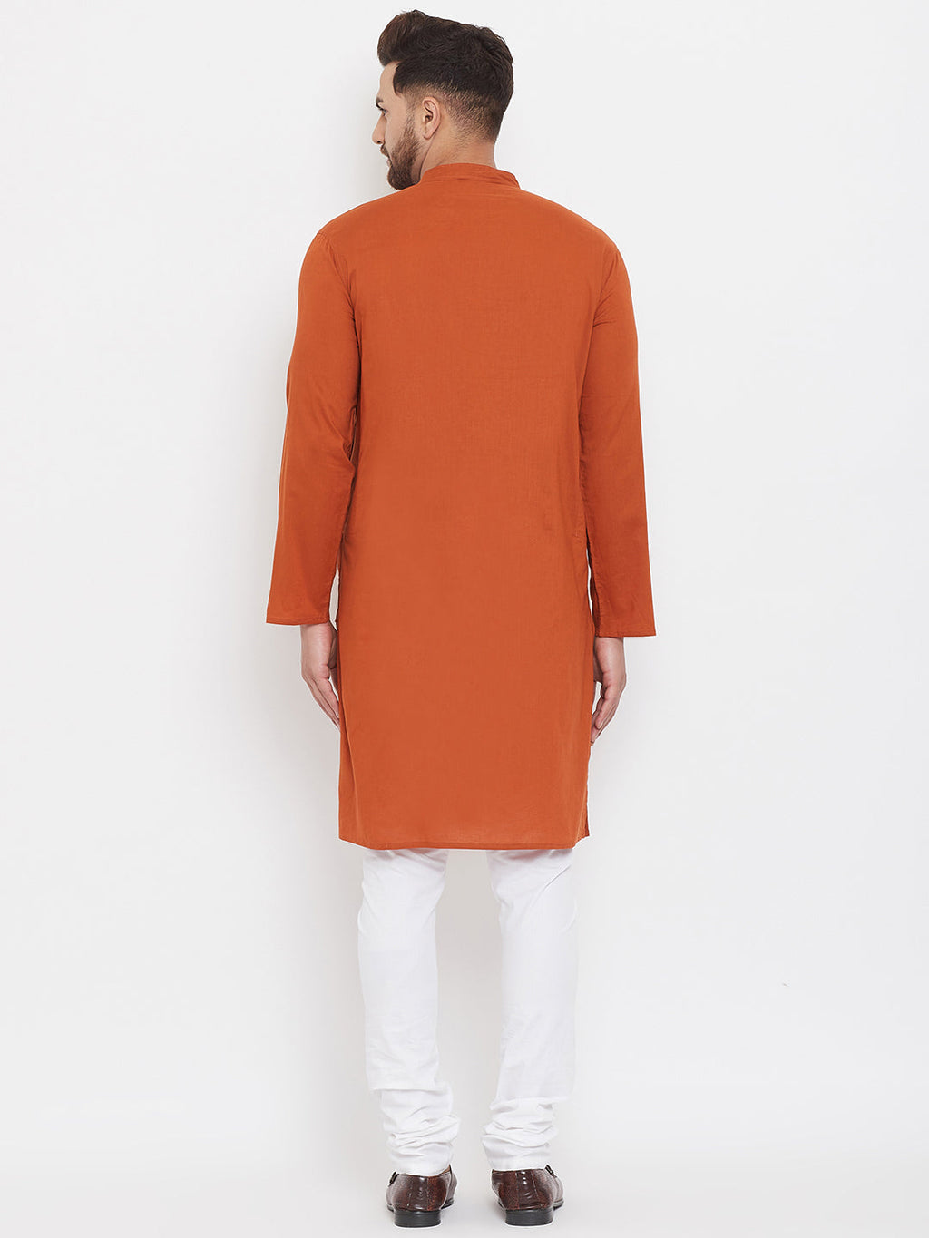 Even Apparels Rust Pure Cotton Kurta With Band Collar