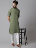 Even Apparels Green Pure Cotton Kurta With Band Collar