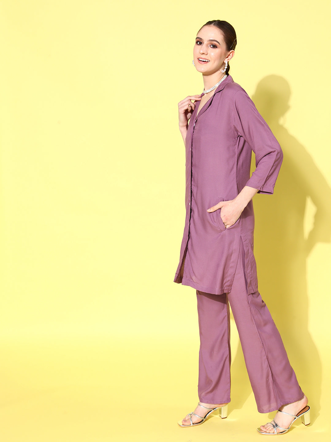 InWeave Women's Mauve Coord Set With Indigo Kalamkari Scarf