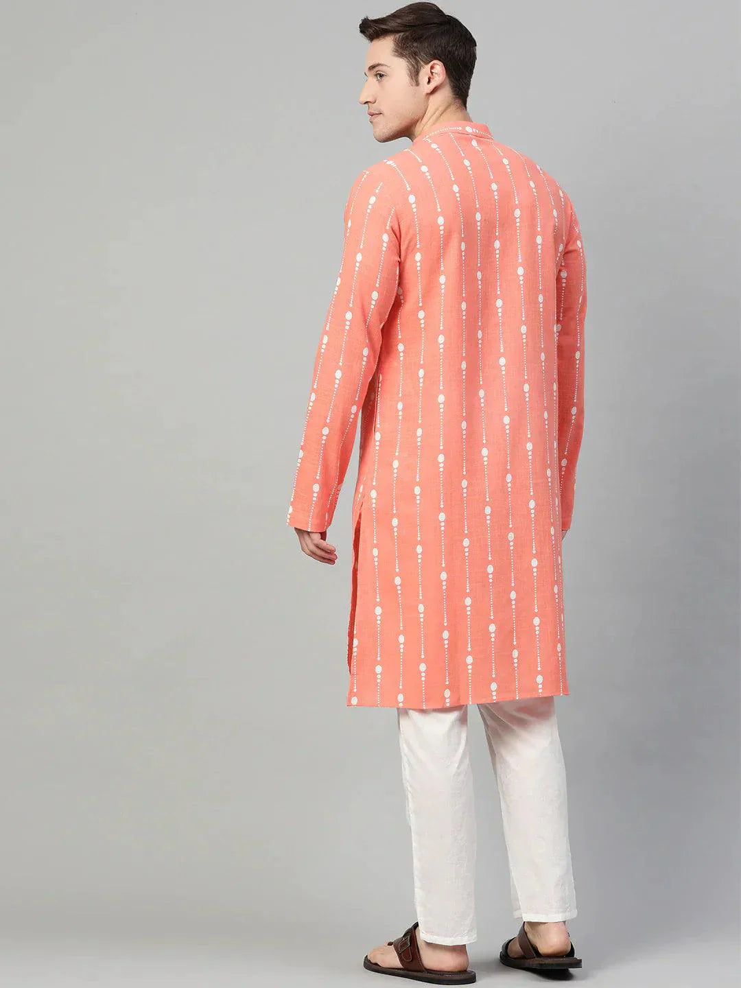 Fabmade Peach & White Printed Straight Kurta Pyjama