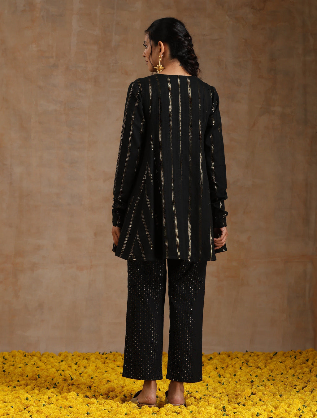 trueBrowns Black Gold Cotton Flared Co-Ord Set