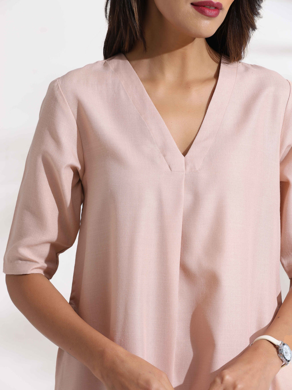 trueBrowns Light Pink Slub Kurta Set