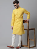 Even Apparels Yellow Pure Cotton Kurta With Band Collar