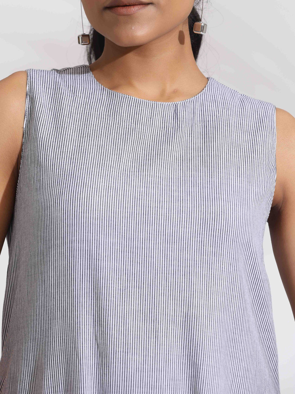 trueBrowns trueBrown Grey Cotton Stripe Tier Dress