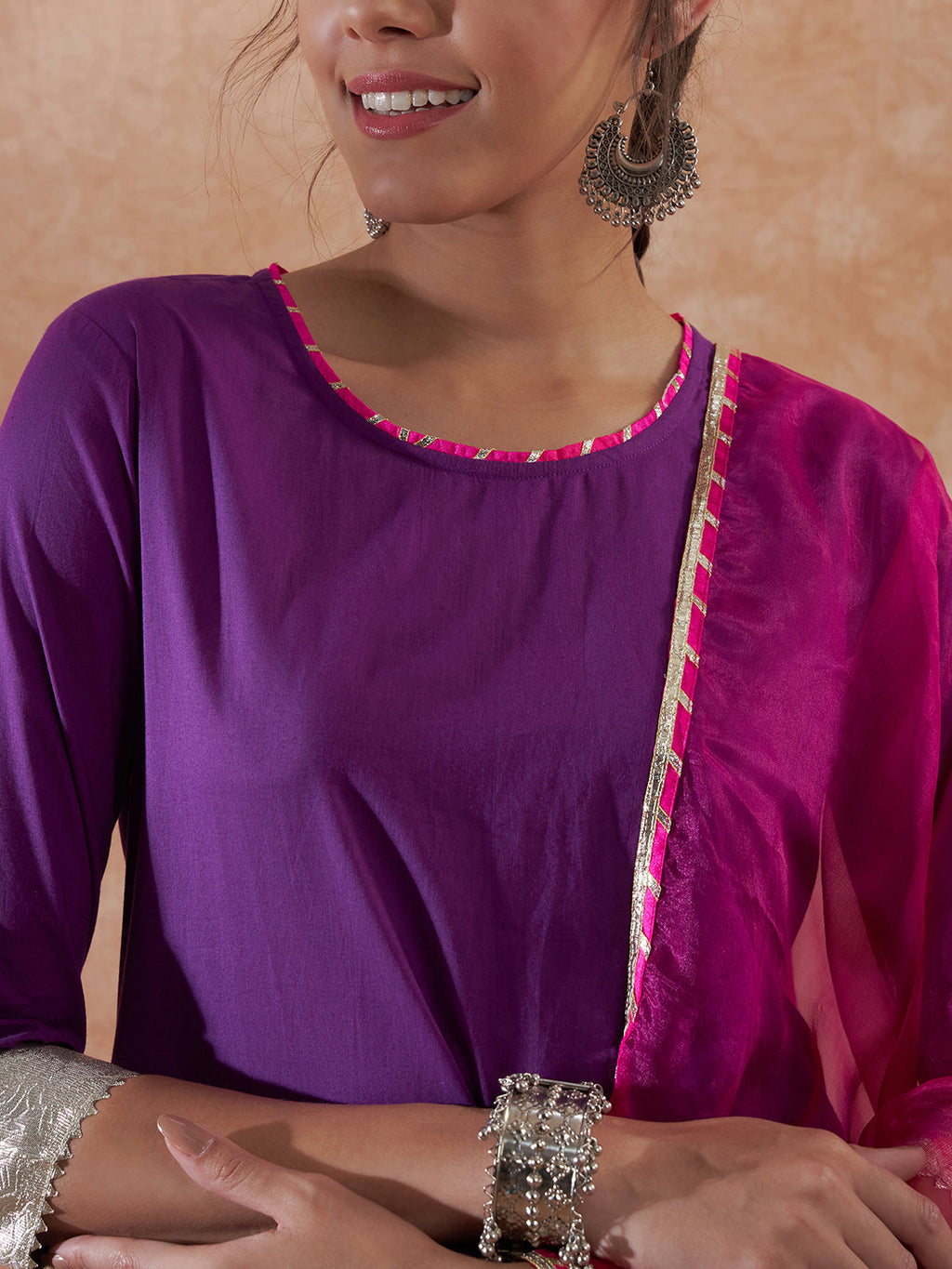 InWeave Women's Purple Gota Work Anarkali Kurta Set W Dupatta