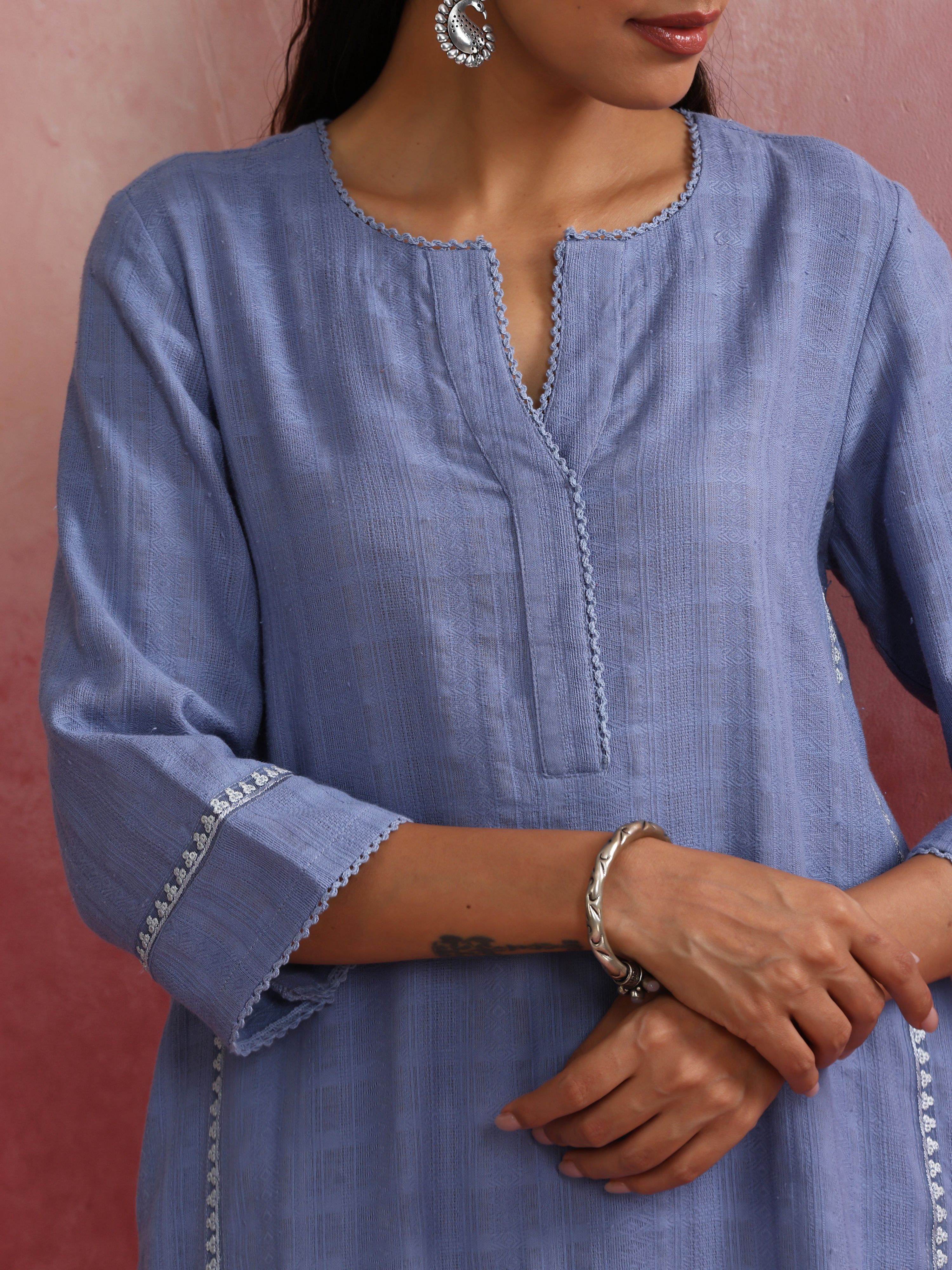 trueBrowns Sky BLue Cotton Kurta Co-ord set