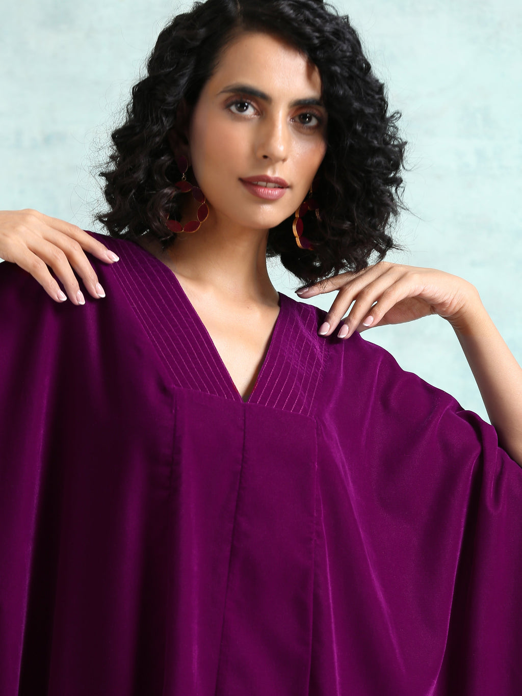 trueBrowns Wine Velvet Kaftan Kurta