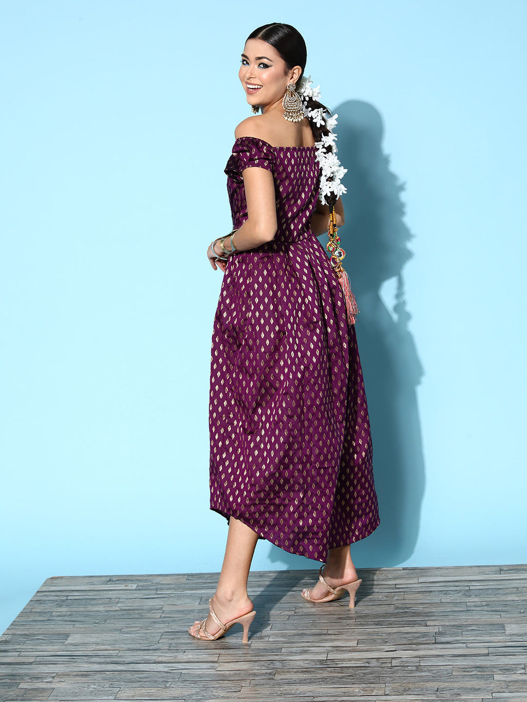 InWeave Women's Wine Brocade Dress