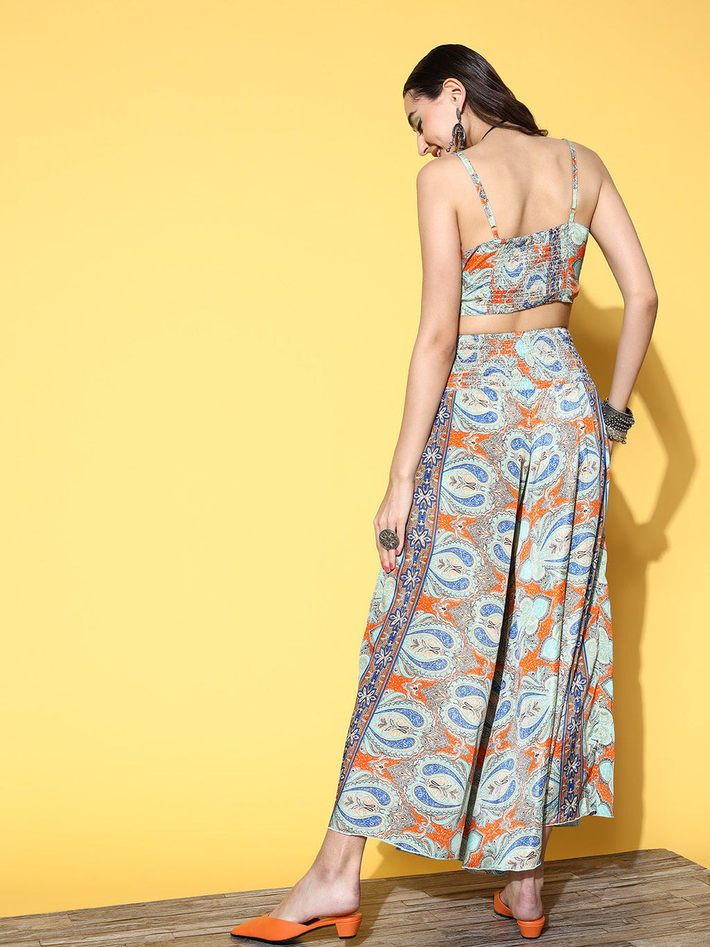 InWeave Women's Blue Orange Paisley Print Coord Set