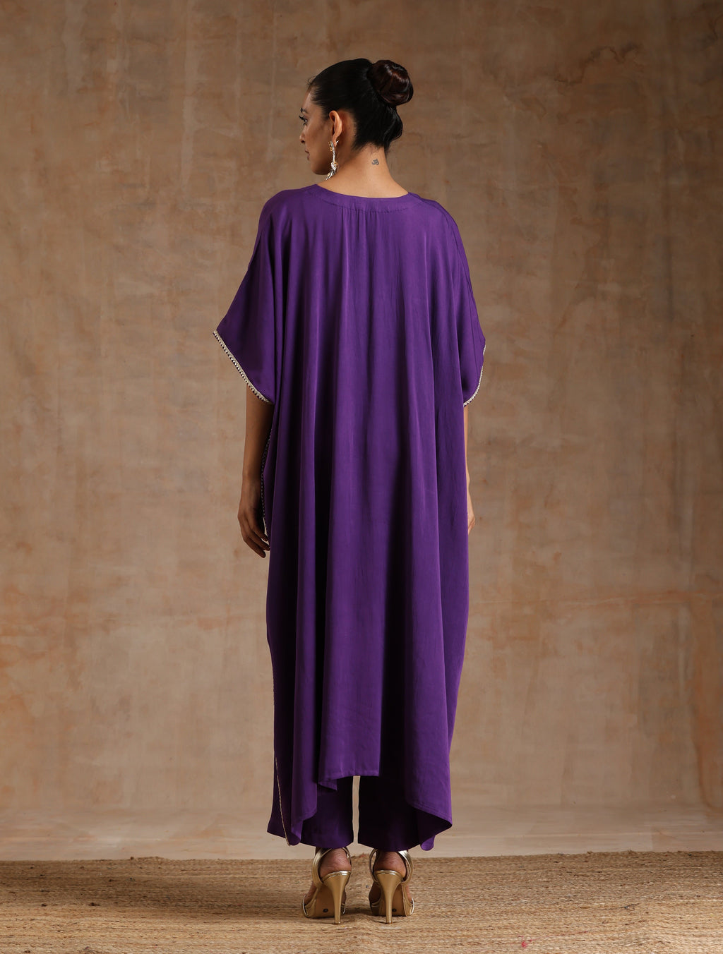 trueBrowns Violet Modal Satin Kaftan Kurta Set