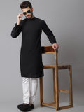 Even Apparels Black Pure Cotton Kurta With Band Collar