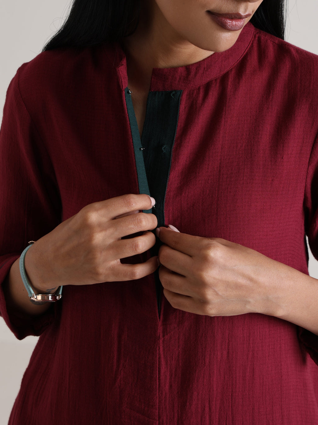 trueBrowns Maroon Placket Kurta Pant Set