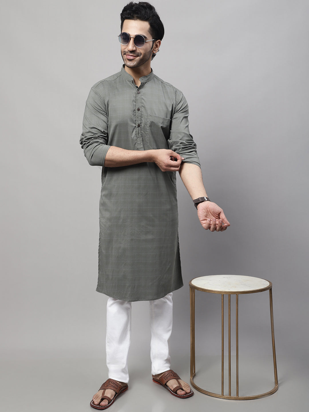 Even Apparels Multi Pure Cotton Kurta With Band Collar