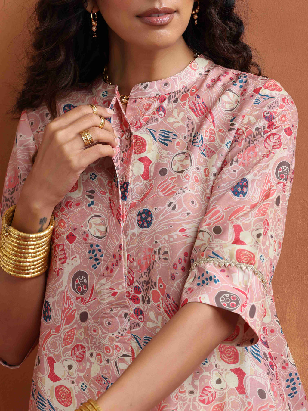 trueBrowns Pink Flared Anarkali Kurta Set