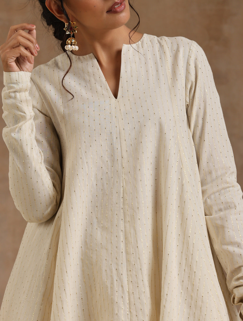 trueBrowns Ivory Gold Cotton Flared Co-Ord Set