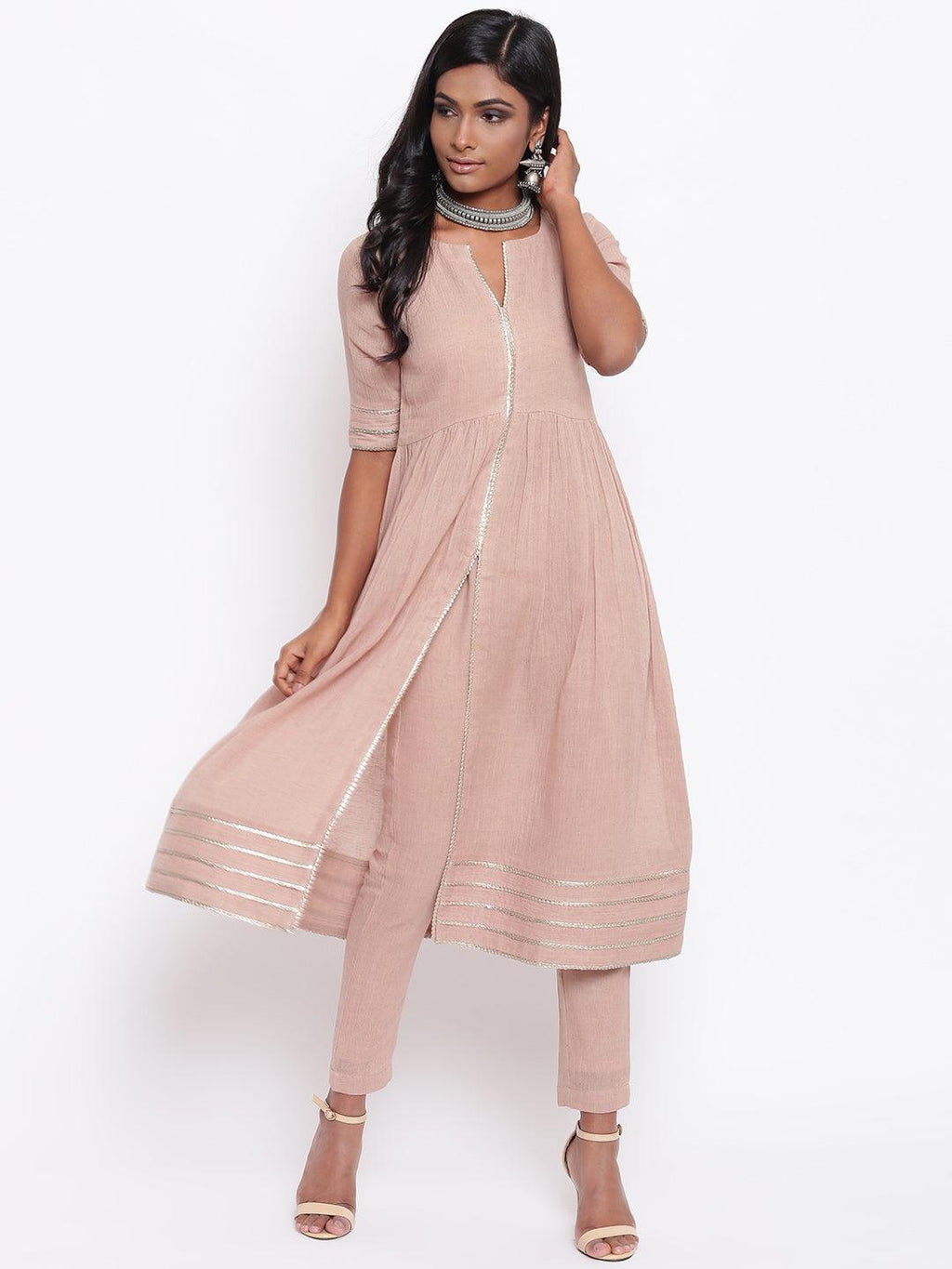 trueBrowns Pure Cotton Gota Slit Kurta Set | Relove