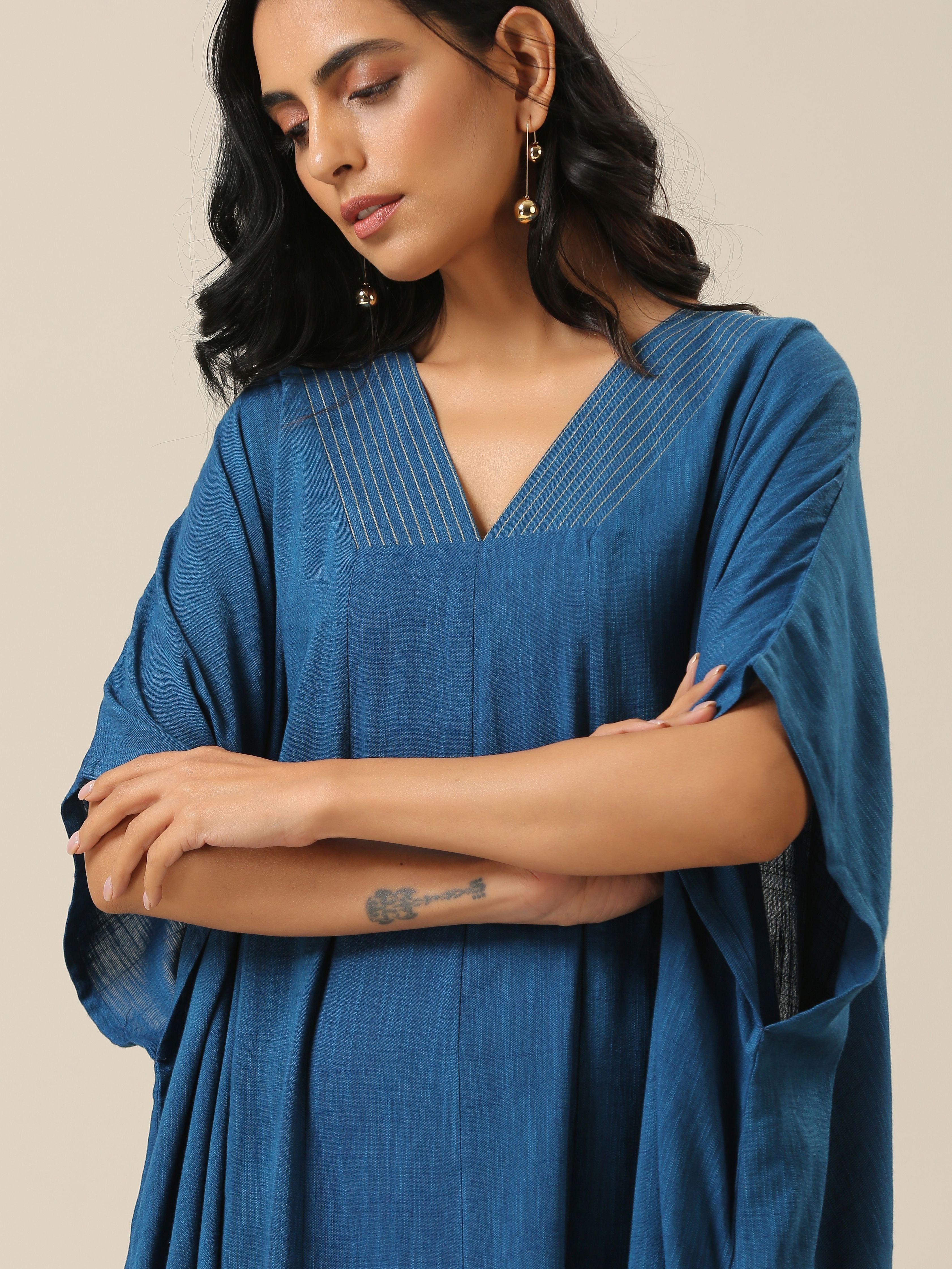 trueBrowns Classic Blue Panel Kaftan dress