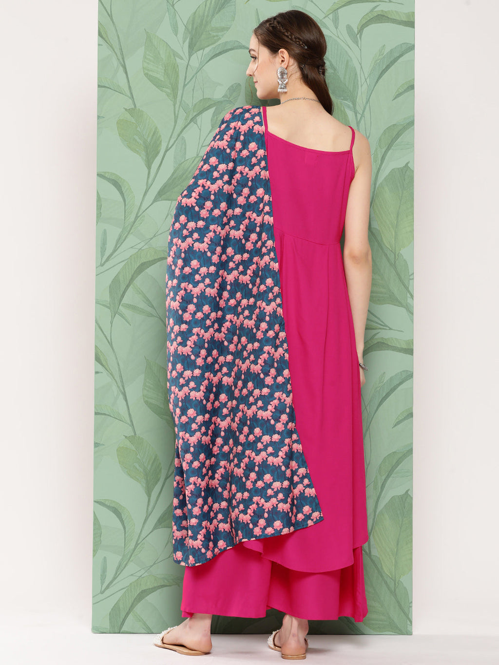 InWeave Women's Fuchsia Strappy Set W Navy Pink Lotus Cr Duptta