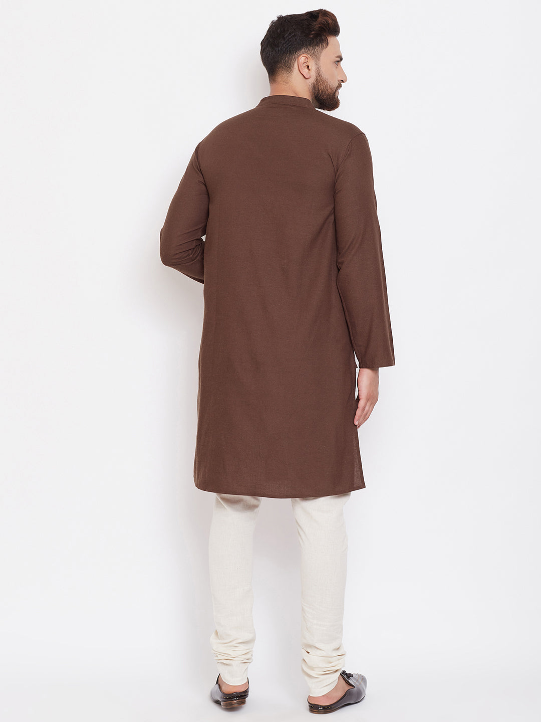 Even Apparels Brown Solid Kurta With Band Collar