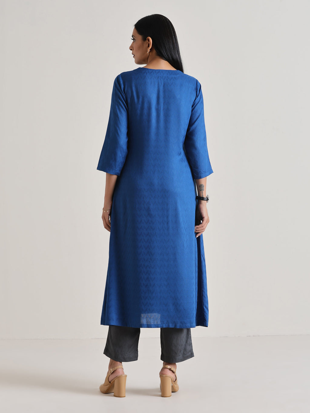 trueBrowns Ink Blue Angrakha Kurta Set