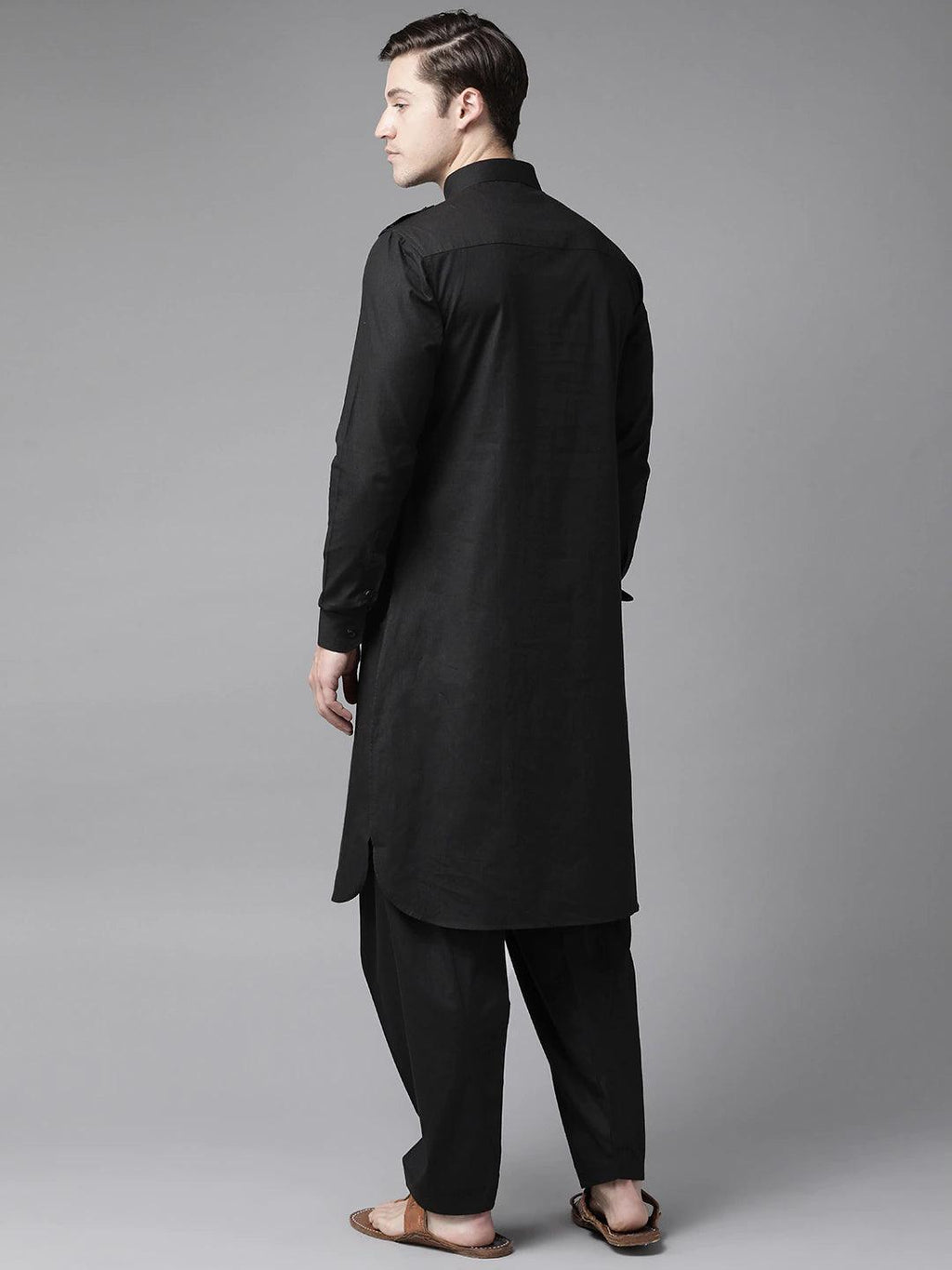 Fabmade Men Black Pathani Suits
