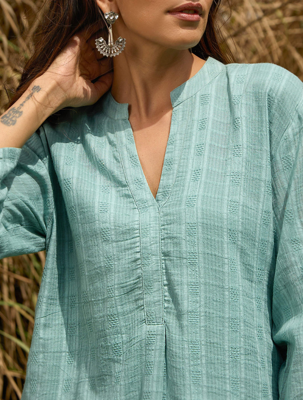 trueBrowns Light Blue Cotton Dobby Relaxed Co-ord Set