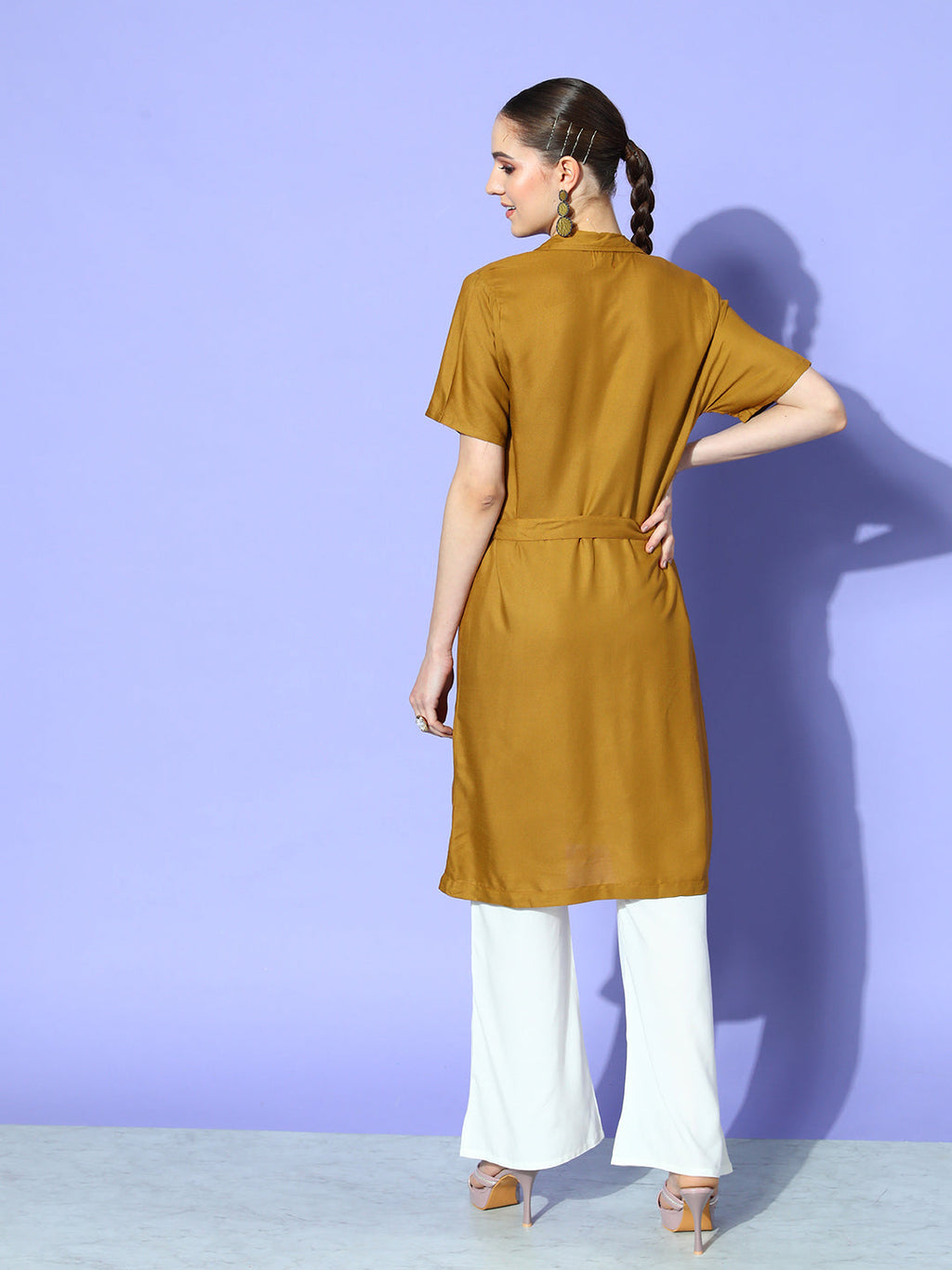 InWeave Women's Camel Brown Cream Naroow Pant Coord Set