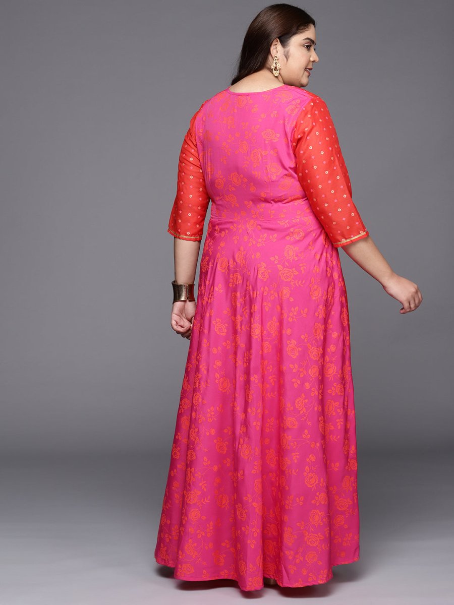 Ahalyaa Plus Size V-neck Maxi Ethnic Dress
