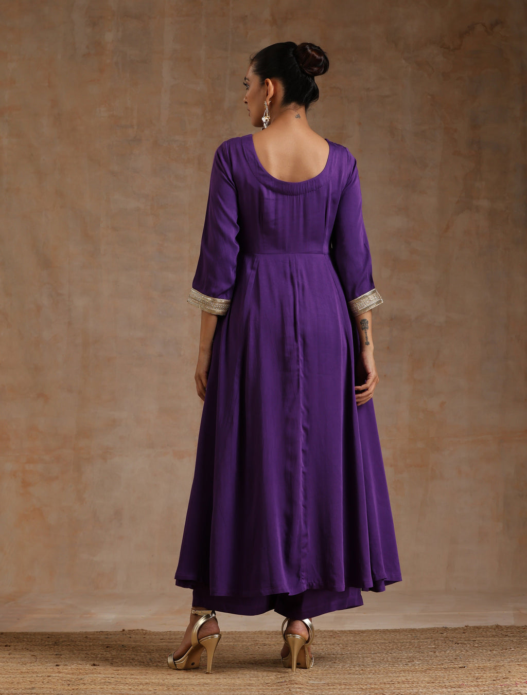 trueBrowns Violet Modal Satin Anarkali Set