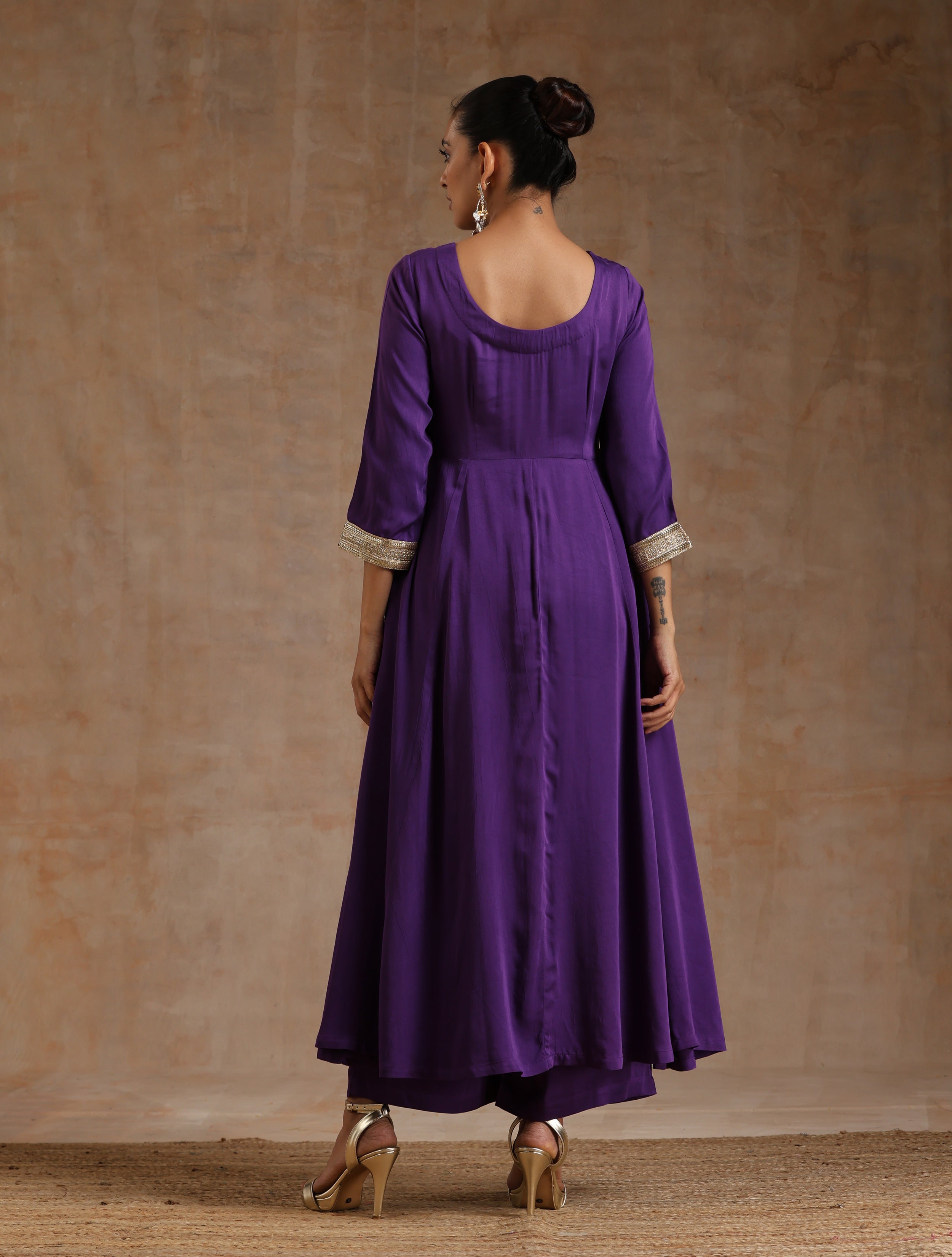 trueBrowns Violet Modal Satin Anarkali Set