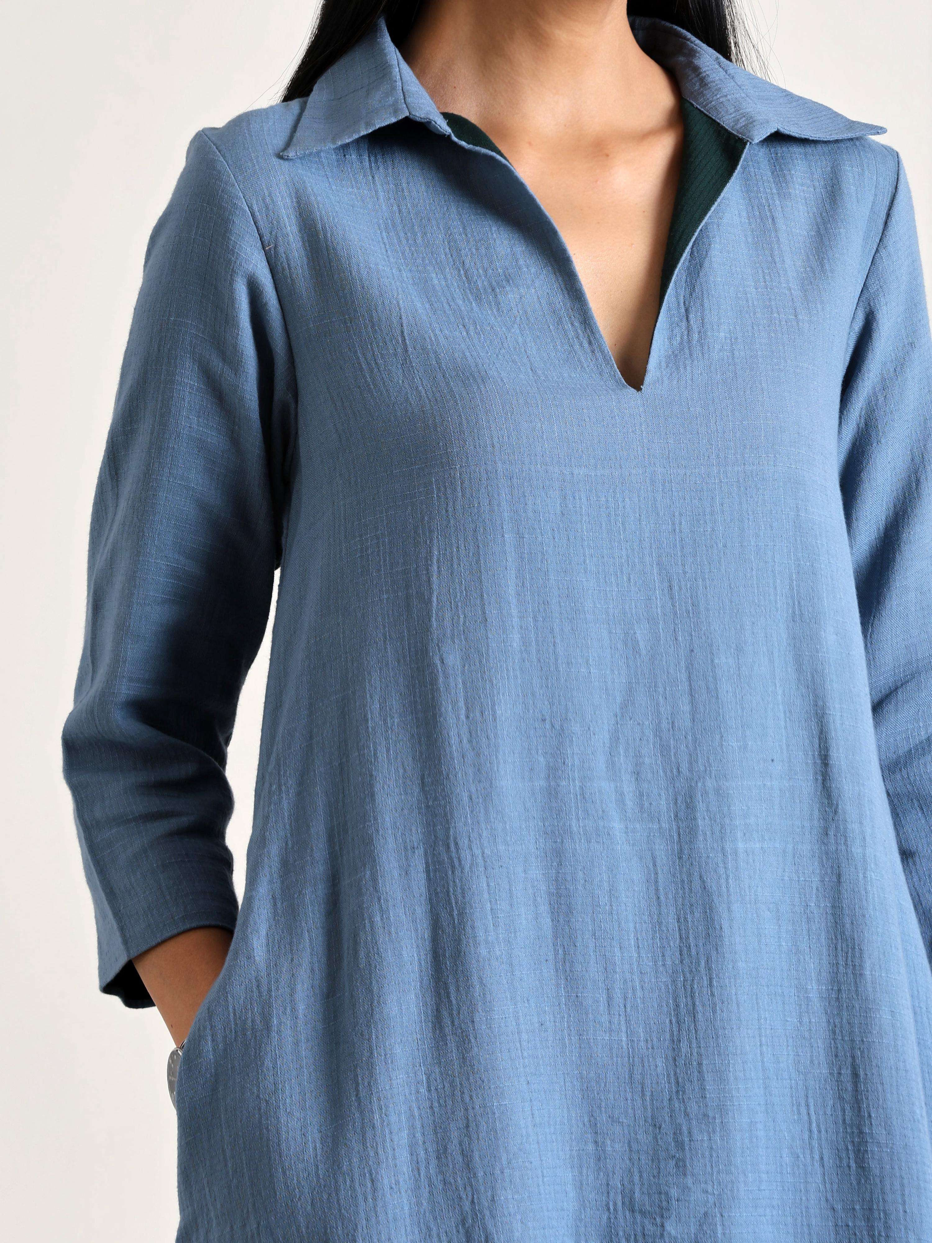 trueBrowns Light Blue Short Collared Dress
