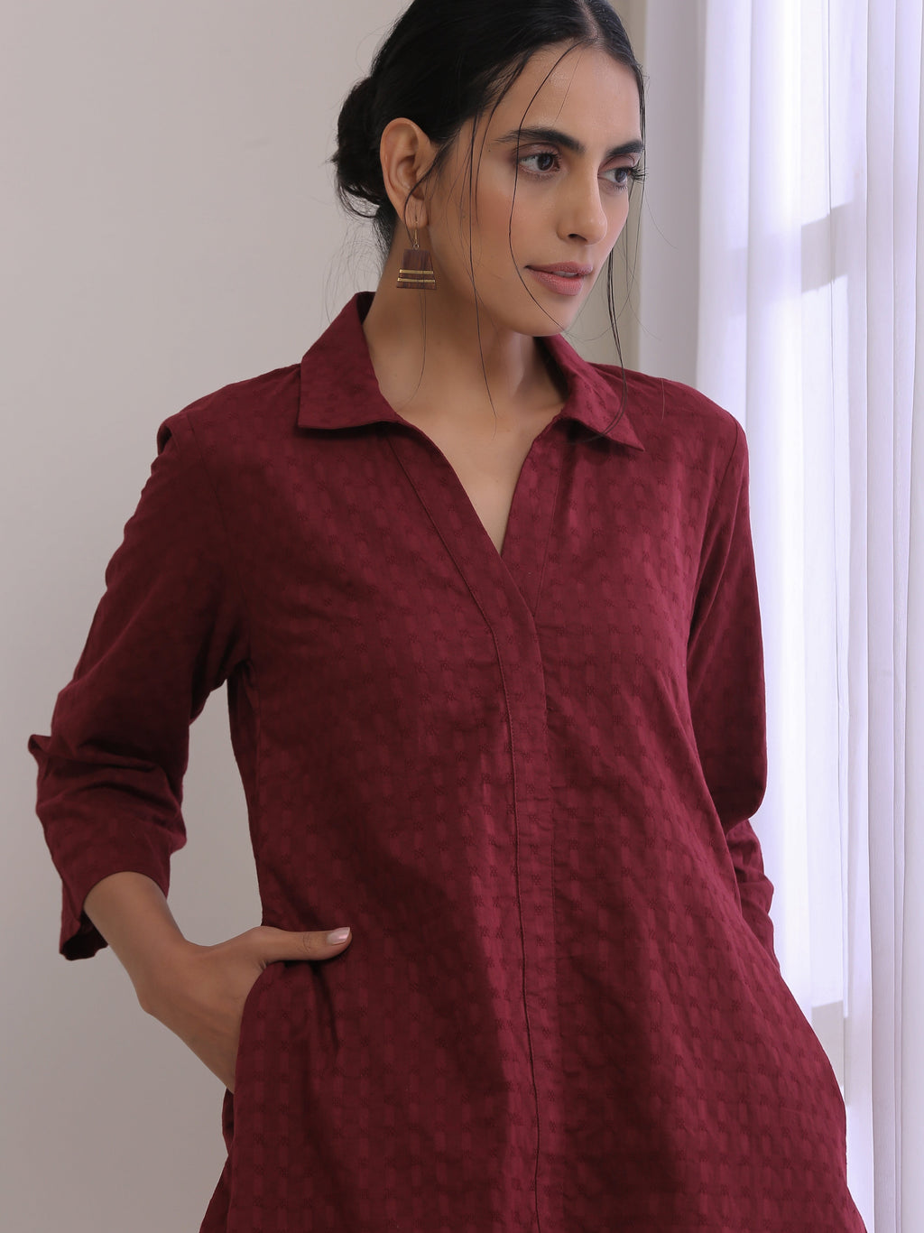 trueBrowns Ruby Wine Dobby Collar Short Co-Ord Set