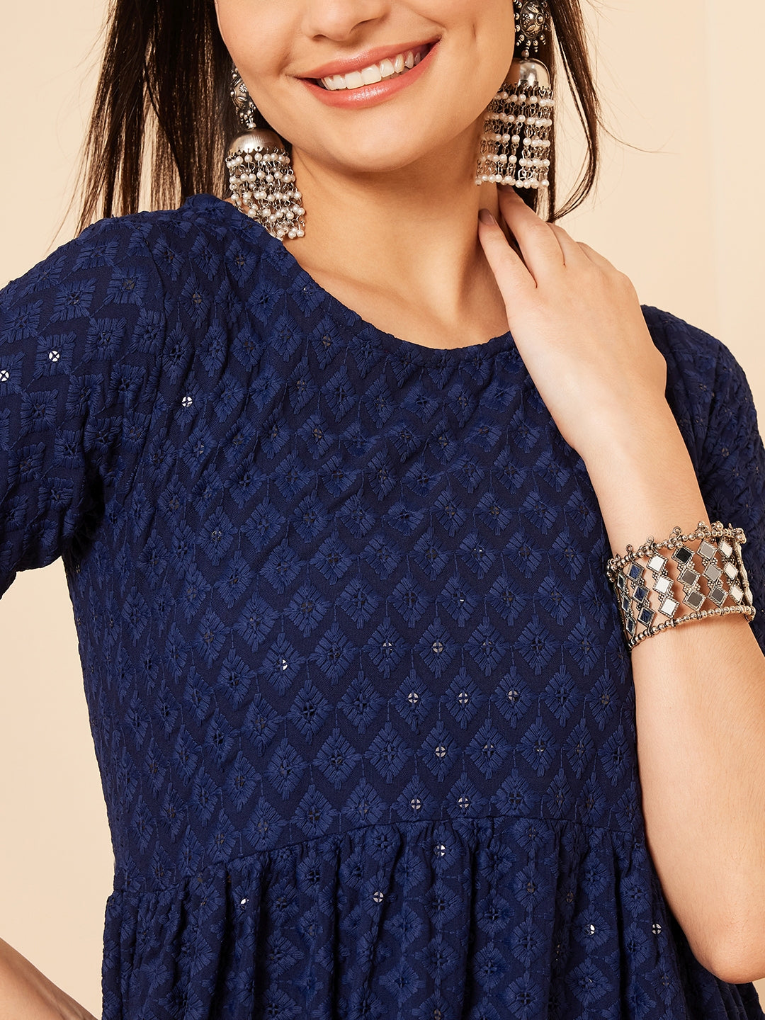 InWeave Women's Royal Blue Chikankari Kurta Set With Sharara