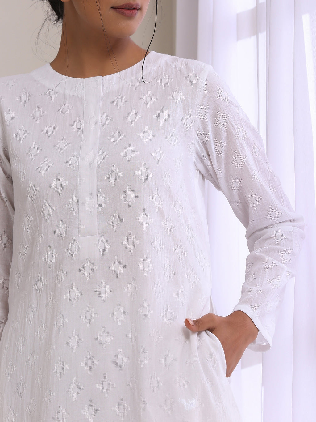 trueBrowns White Dobby Front Placket Co-Ord Set