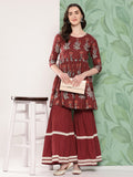 InWeave Women's Brick Rust Boota Sharara Set