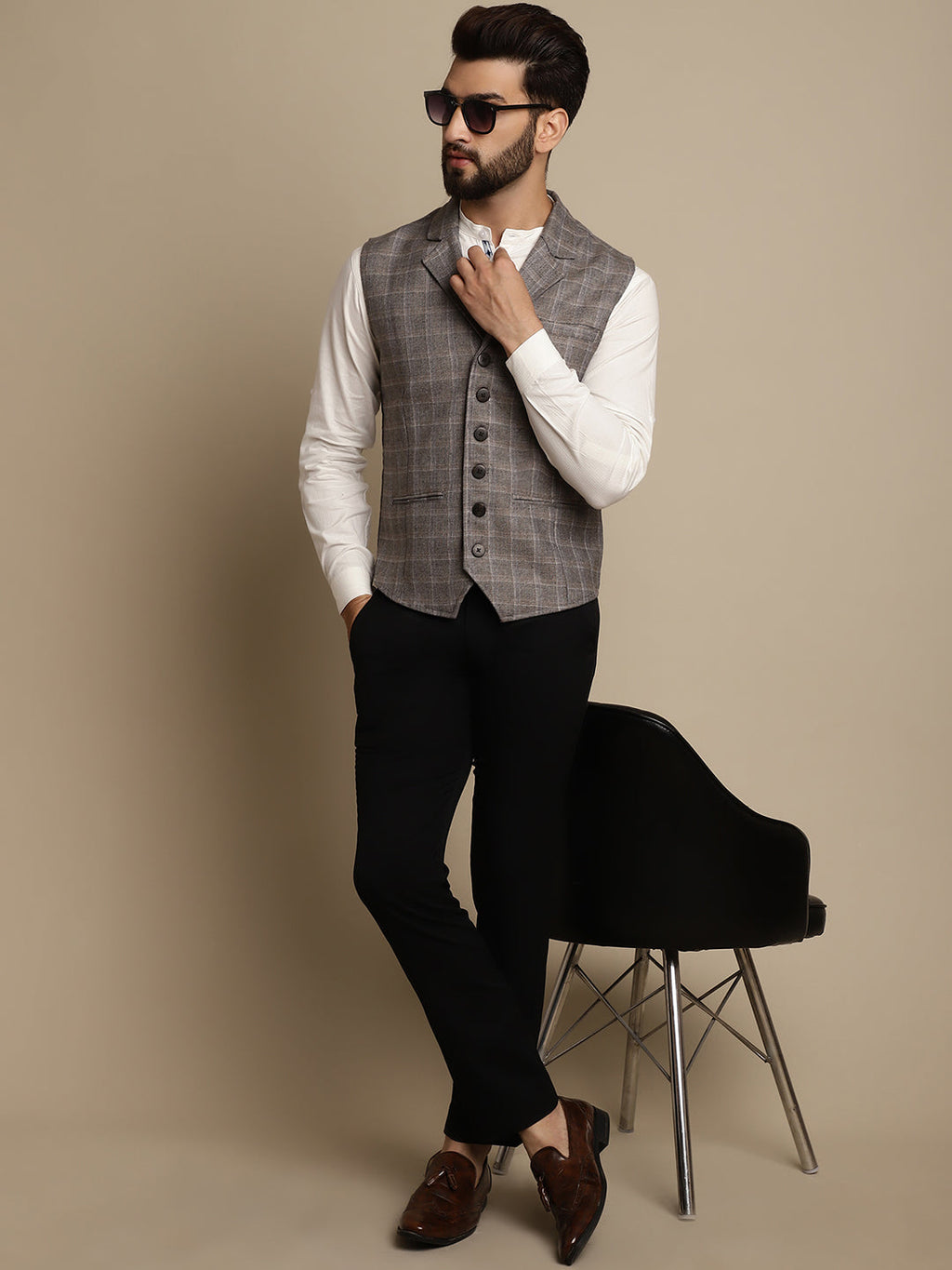 Even Apparels Men's Brown Waistcoat with Notched Lapel