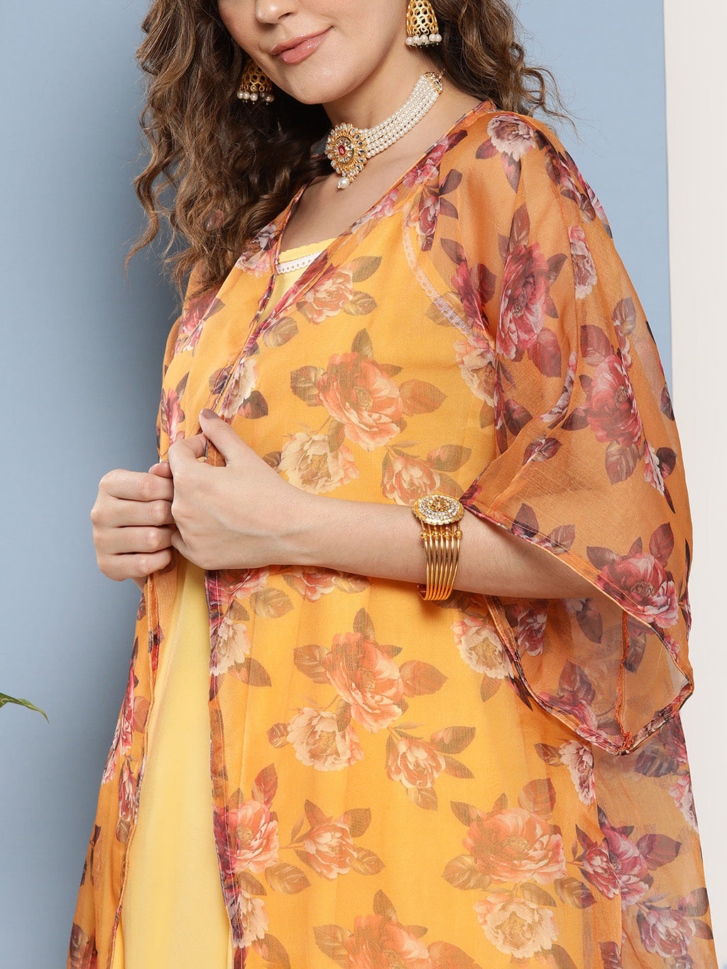 InWeave Women's Cassatta Yellow Cr Strappy Set With Mustard Brown Cape