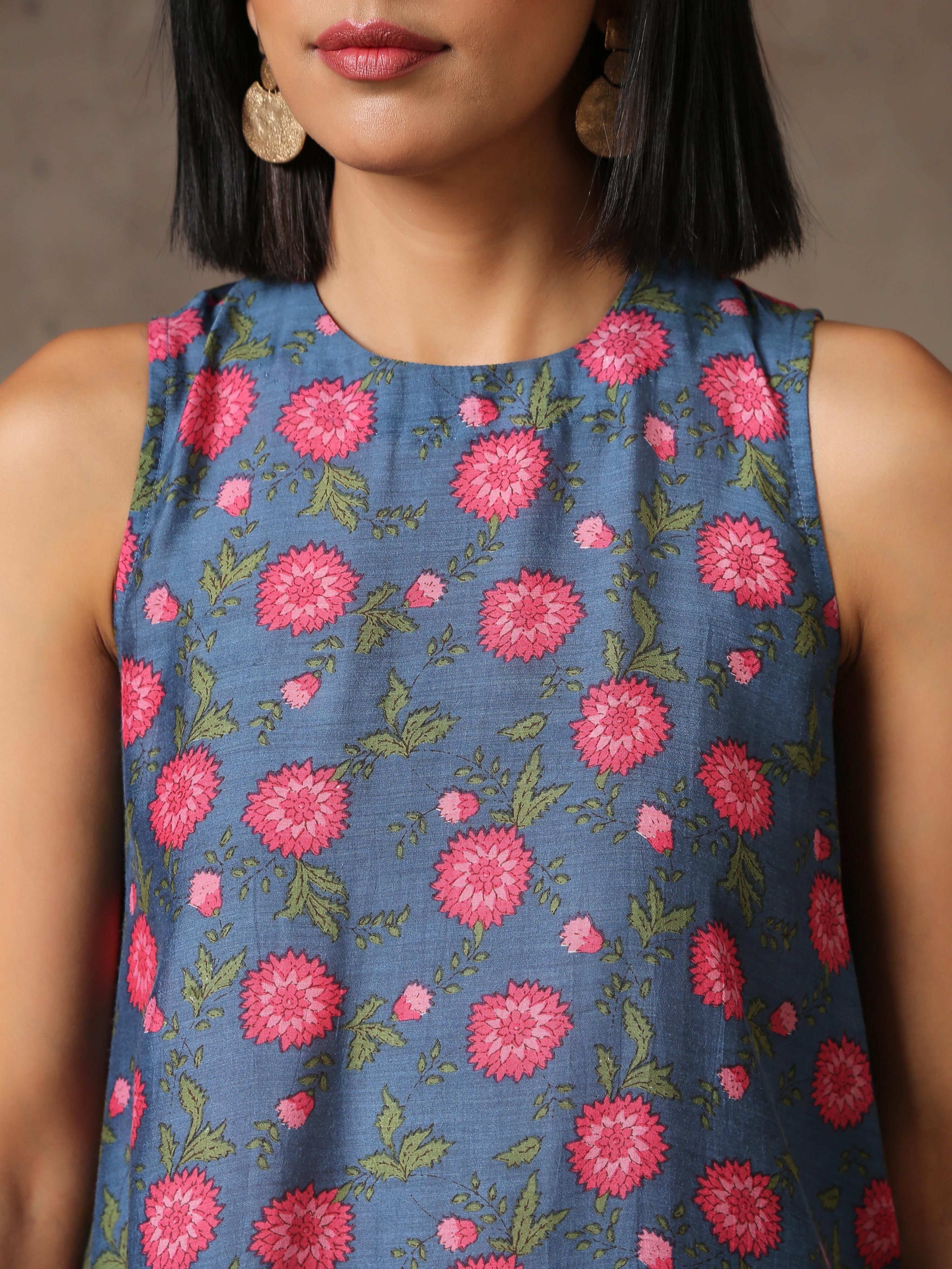 trueBrowns Blue Pink Printed Silk Co-Ord Set