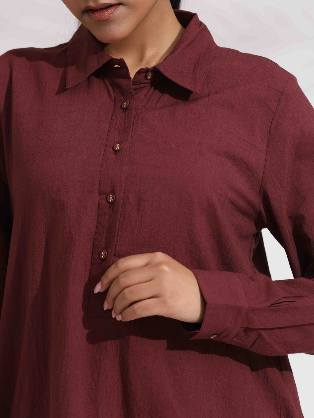 trueBrowns Brown Cotton Solid Kurta Co-ord Set