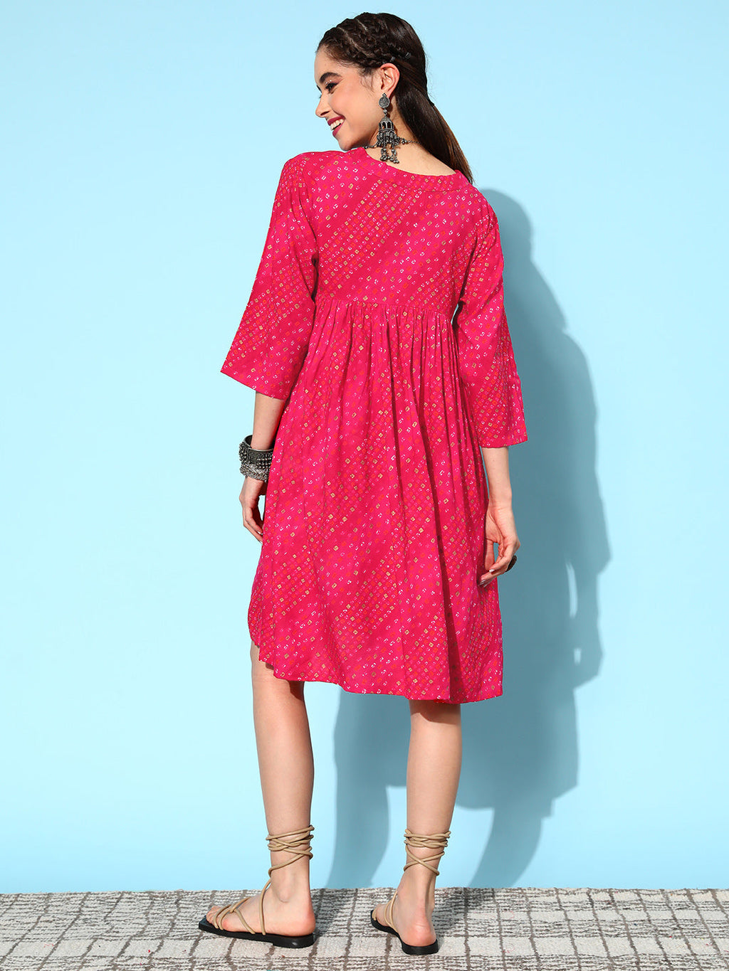 InWeave Women's Maroon Ethnic Motif Short Dress