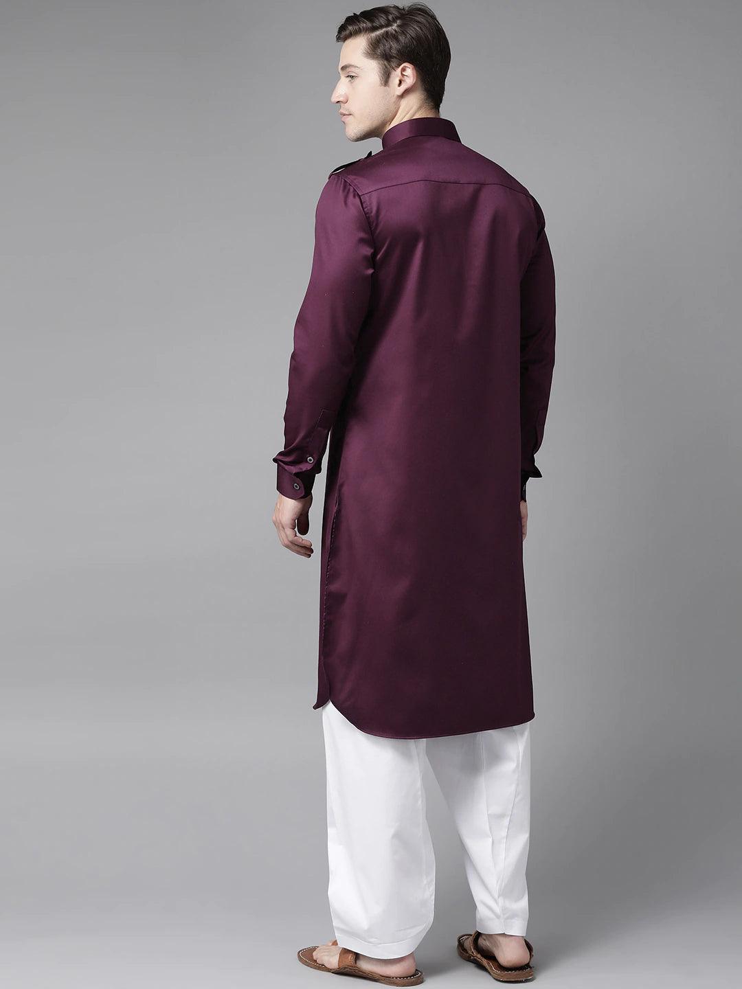 Fabmade Men Purple Pathani Kurta With Salwar