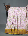 Block Print Baby Pink Dry Mehendi Combo Mulmul Cotton Saree By Gayathri Reddy Designer Studio