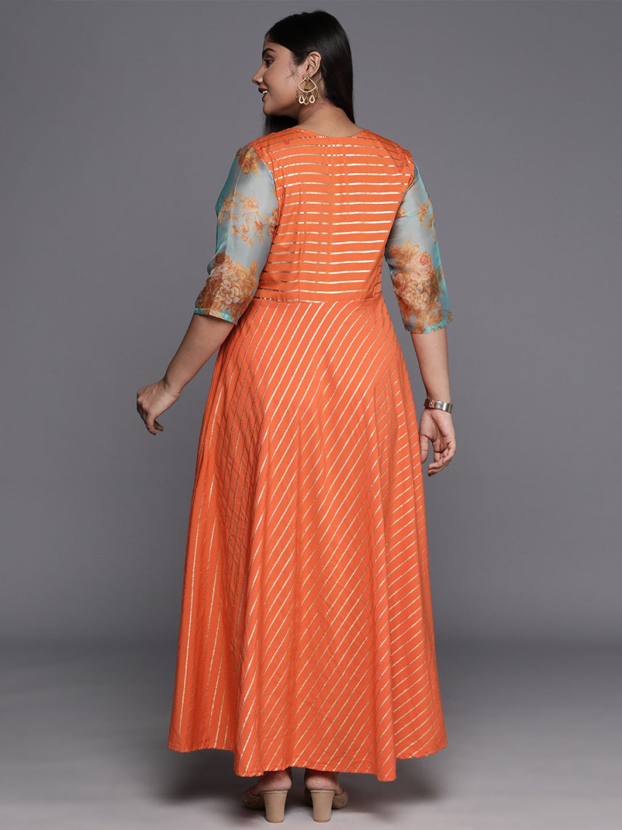 Ahalyaa Plus Size V-Neck Maxi Ethnic Dress